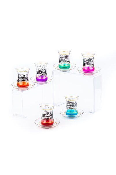 Saray Ottoman handicraft طقم شاي اسطنبول موديل 6 أشخاص - طقم فناجين شاي