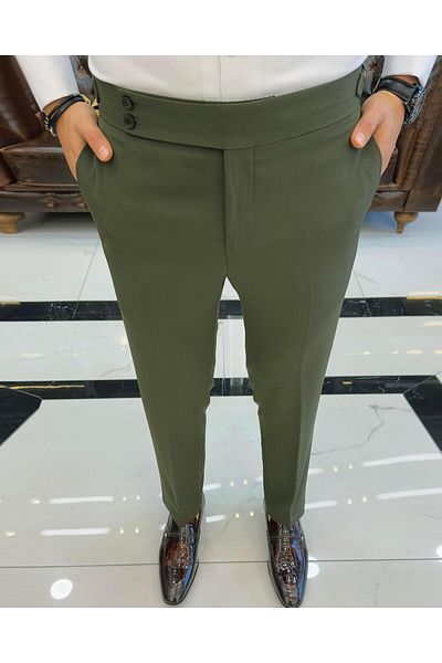 TerziAdemAltun Italian style slim fit waist detailed men's trousers green T10561