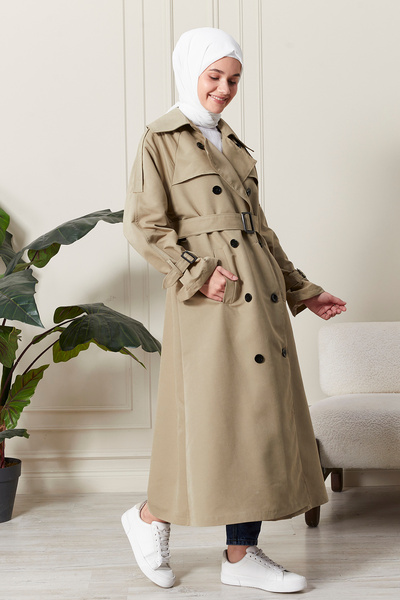 hacer ayaydın Γυναικεία καμπαρντίνα μεσαίου μήκους με λεπτομερή απολέτα, υδατοαπωθητικό ύφασμα και ζώνη