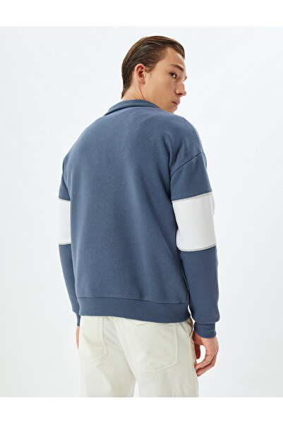 Koton Φούτερ College Printed Oversize - Μισό φερμουάρ, Color Block, Μείγμα βαμβακιού