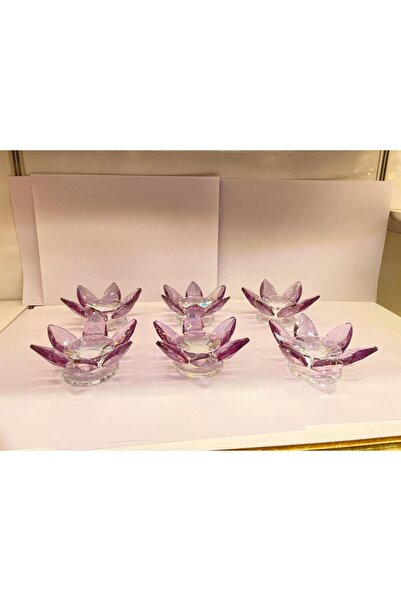 Saray Ottoman handicraft 6'lı Ayaklı Nilüfer Nescafe Tabak Mor