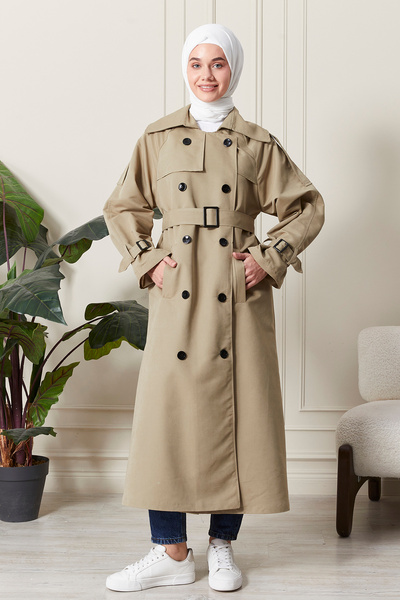 hacer ayaydın Γυναικεία καμπαρντίνα μεσαίου μήκους με λεπτομερή απολέτα, υδατοαπωθητικό ύφασμα και ζώνη