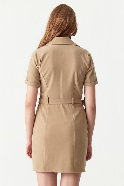 Select Moda Women's Light Brown Button Detailed Belted Jacket Dress
