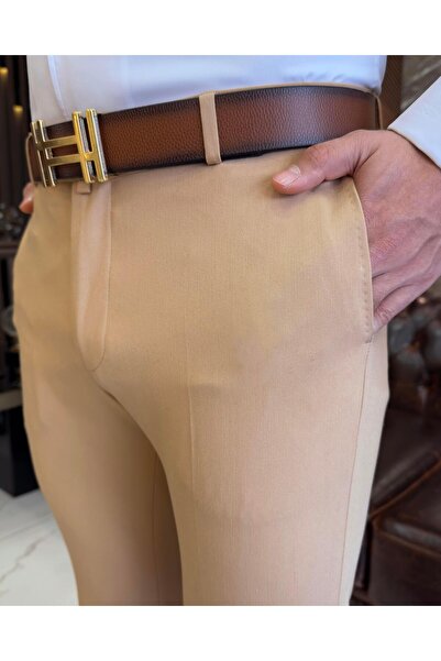 TerziAdemAltun İtalyan stil slim fit erkek kumaş pantolon Açık Camel T4678