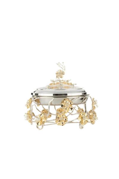 Saray Ottoman handicraft LOTUS ÇİÇEK KÜÇÜK PASLANMAZ TENCERE GÜMÜŞ