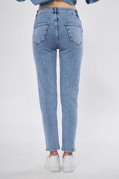 MAKRAS EXCLUSIVE Pantaloni de damă Lora Blue Snow Wash cu talie înaltă Mom Jeans Boyfrend