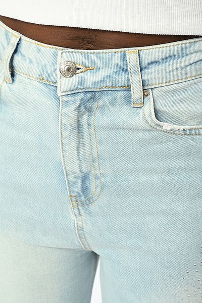 Orfeo Negro PANTALONI DE DENIM ALBASTRU ICE BRODAT DE PIATRA DE DAMA CU DETALIU RASAT
