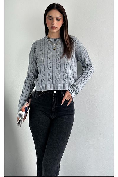jöns since 1997 Women's Hair Braided Washed Cotton Short Solid Color Sweater