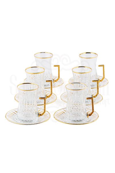 Saray Ottoman handicraft 6-Piece Lux Vertical Cross Saddle Cup with Handle Tea Set - Cup and Tea Set