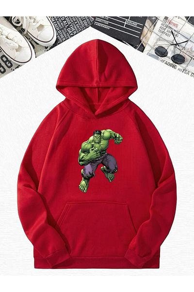 BENROMA Детски суичър с качулка и качулка с щампа Hulk