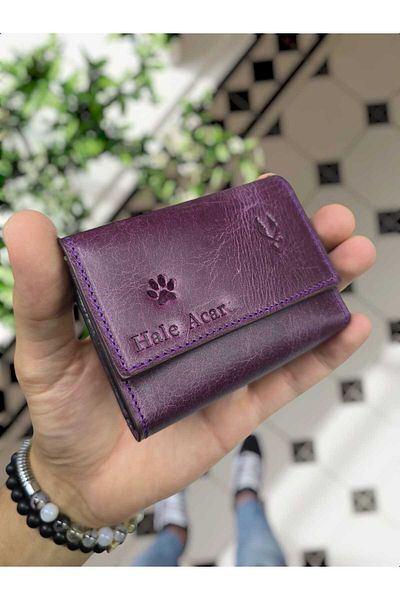VİSSO 660 Genuine Leather - Purple Color Accordion Credit Card Holder and Men's Leather Wallet Bag