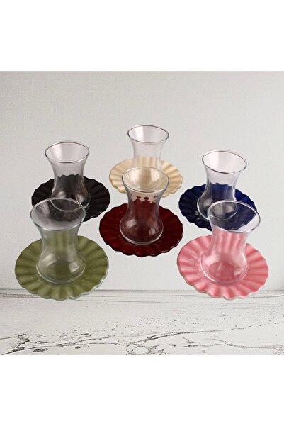 CNS HOME Lülüş Cam Tabaklı Çay Seti 12 Parça 6 Kişilik