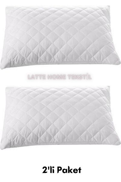 LATTE TEKSTİL Protector de pernă de culoare albă, bumbac, matlasat și saltea de pernă (50 X 70 CM) 2 buc.