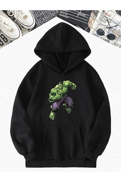 BENROMA Детски суичър с качулка и качулка с щампа Hulk