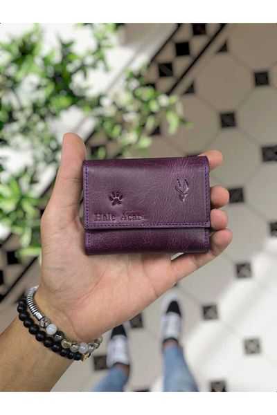 VİSSO 660 Genuine Leather - Purple Color Accordion Credit Card Holder and Men's Leather Wallet Bag