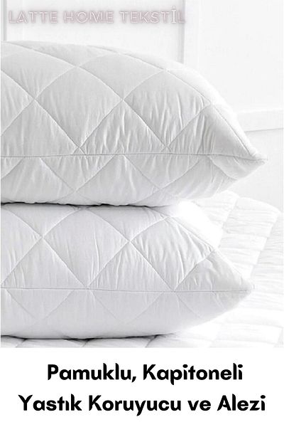 LATTE TEKSTİL Protector de pernă de culoare albă, bumbac, matlasat și saltea de pernă (50 X 70 CM) 2 buc.