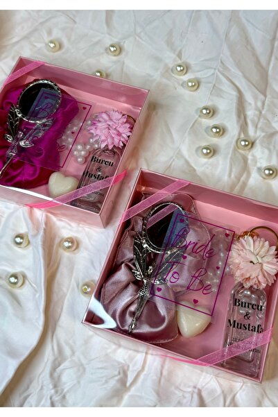 eliz 3 Adet Pembe Bride Set Hediyelik: Toka, Ayna, Anahtarlık, Cam Kolonya, K...