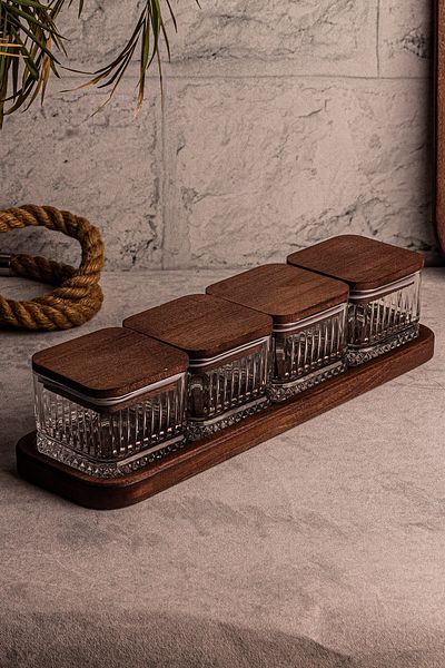 Snippy Bella Square 5 Piece Glass Snack Bowl - Wooden Vacuumed Lid, Breakfast, Multi-Purpose 230 ml