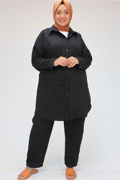 Moda Rosa 24y47063 Black Plus Size miracle Pants Set - Front Placket