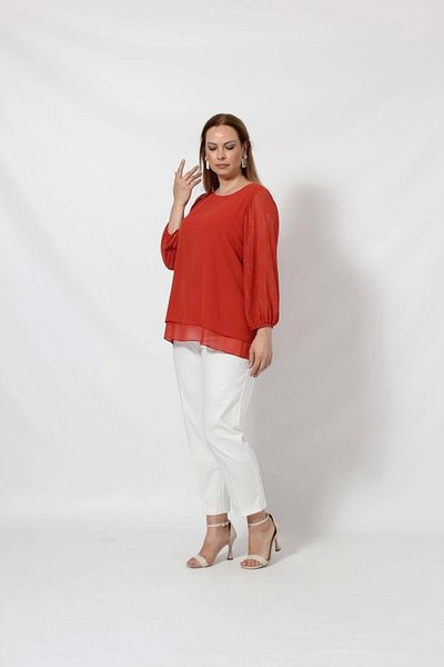 Moda Berray 3243 Sleeve Stone Printed Stylish Blouse Cinnamon