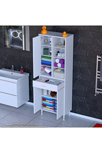 Modilayn AFRA 70x173x32,5 cm 1 Çekmece 3 Kapak 7 Raf 10 Bölme Çok Amaçlı Banyo & Mutfak Dolabı