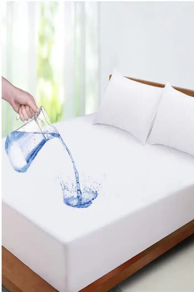Evony Double Size 160X200+30 cm Cotton Fitted Liquid-Proof Mattress Protector Mattress Cover