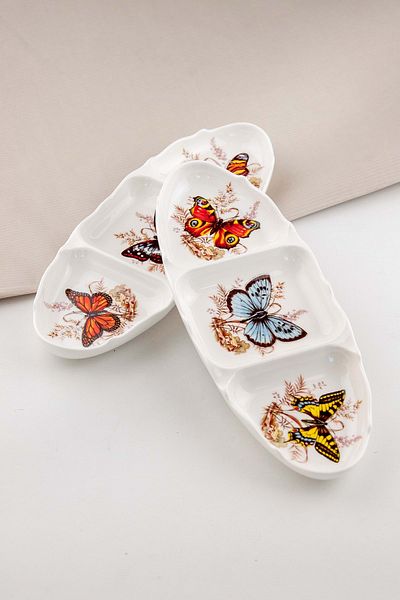 Bursa Porselen Dekor Butterfly Porcelain Plate with 2 Compartments