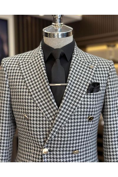TerziAdemAltun Jachetă pentru bărbați, în stil italian, slim fit, cu model din picioare de gală, neagră T11497