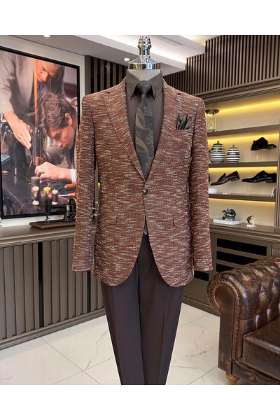TerziAdemAltun Italian style slim fit mono collar men's jacket orange T10965