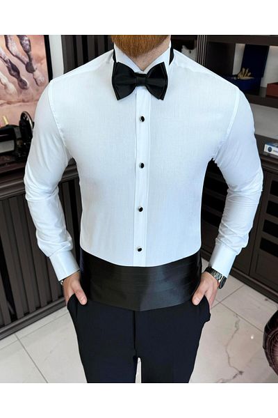 TerziAdemAltun Italian cut groom suit slim fit horse collar men's shirt T7217
