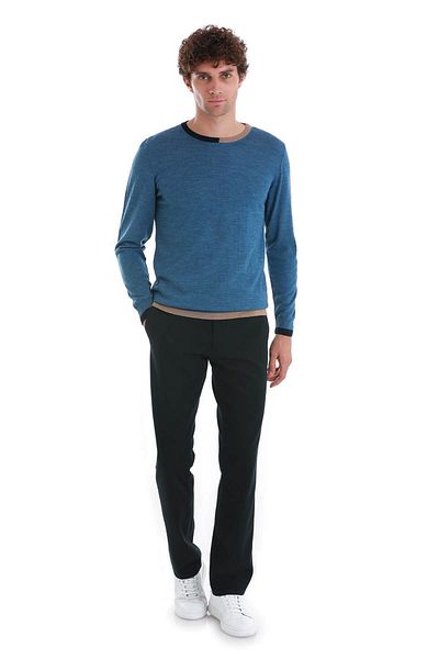 Hatemoğlu indigo Πλεκτό πουλόβερ με κανονική εφαρμογή Jacquard Crew Neck Wool