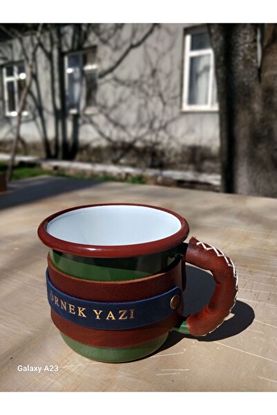 Zevopa Home Accessories Deri kaplı emaye kupa