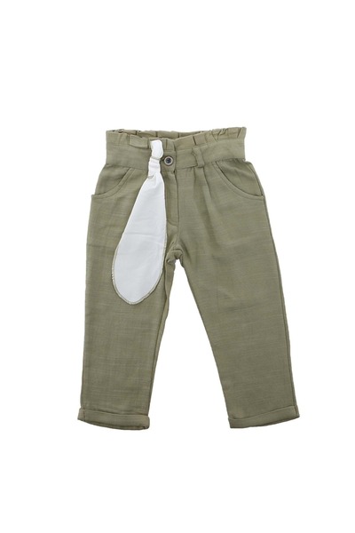 friend kids Örme Keten Kumaş Pamuklu Beli Fırfırlı Pantolon - Coppa - Haki - ...