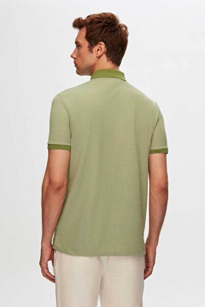 D'S Damat Ds Damat Regular Fit Green Polo Collar Embroidered Cotton Blended T-Shirt