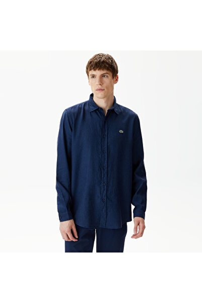 Lacoste Erkek Regular Fit Keten Lacivert Gömlek