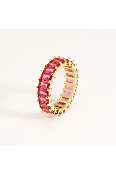 VİYA هدية عيد الحب خاتم Loni Baguette من حجر الزركون الوردي