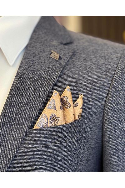 TerziAdemAltun Navy Blue Italian Style Slim Fit Mono Collar Men's Jacket - Bag Pocket T11510