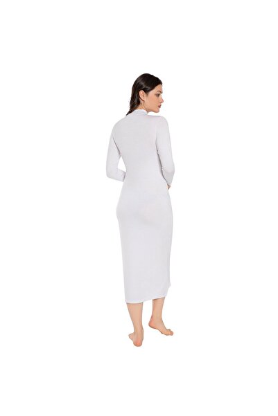 Newteam Bamboo Women's Long Sleeve Underwear Dress, S White