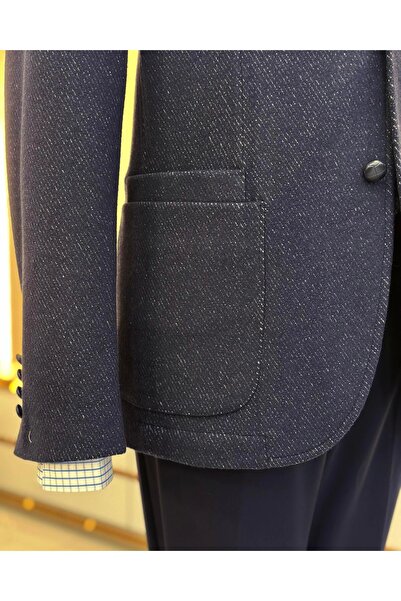 TerziAdemAltun İtalyan stil slim fit mono yaka torba cep erkek ceket lacivert T10358