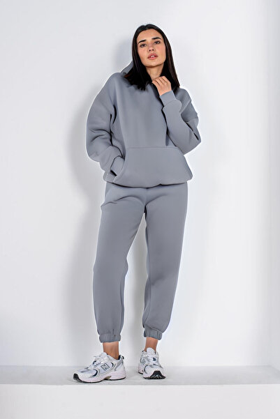 YAKAMEL Γυναικείο μονόχρωμο σετ φόρμας με 3 κλωστές, χειμερινό oversize κοψίμ...