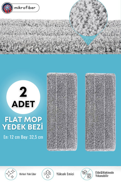 grimorlife 2 Adet Flat Mop Yedek Mikrofiber Bez Paspas