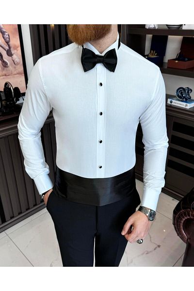 TerziAdemAltun Italian cut groom suit slim fit horse collar men's shirt T7217