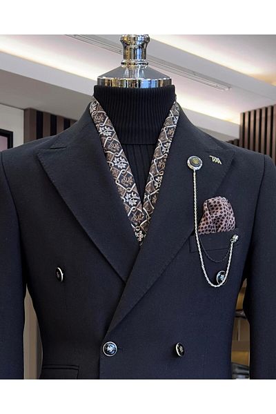 TerziAdemAltun Jachetă pentru bărbați în stil italian slim fit dublu piept negru T10738