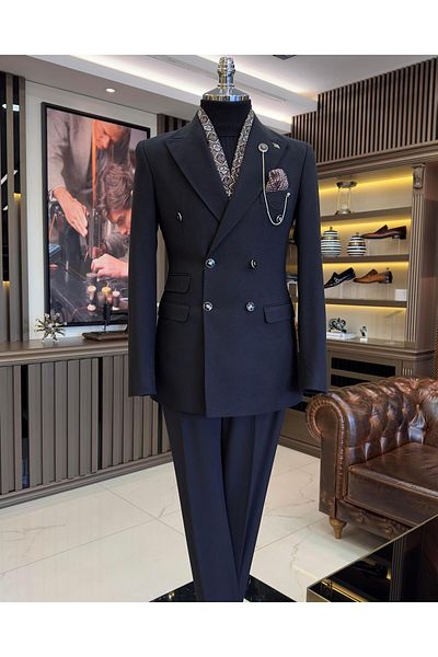 TerziAdemAltun Jachetă pentru bărbați în stil italian slim fit dublu piept negru T10738
