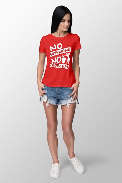 Tshirthane Tricou roșu de damă, slim, cu imprimeu No Boyfriend