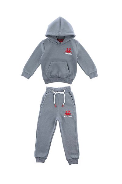 coppa kids Friend Printed 3 Thread Hooded Seasonal Girl-Boy Set - Gray - Age 3