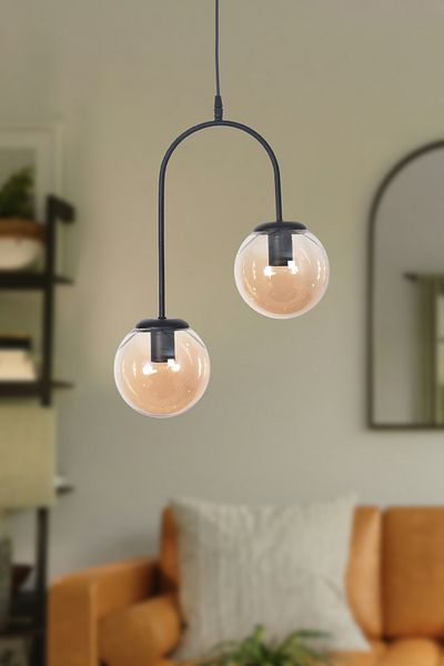 Modavize Janin Modern Living Room - Black Pendant Body Honey Glass 2-Piece Chandelier - Kitchen and Bedroom
