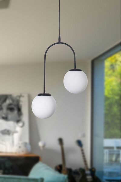 Modavize Janin Modern Living Room - Black and White Glass 2-Piece Chandelier - Kitchen and Bedroom Pendant