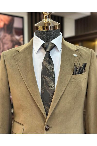 TerziAdemAltun Italian style velvet men's single jacket brown T11039