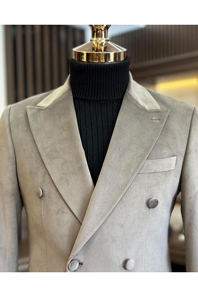 TerziAdemAltun Italian style velvet double-breasted men's single jacket Mink T11031